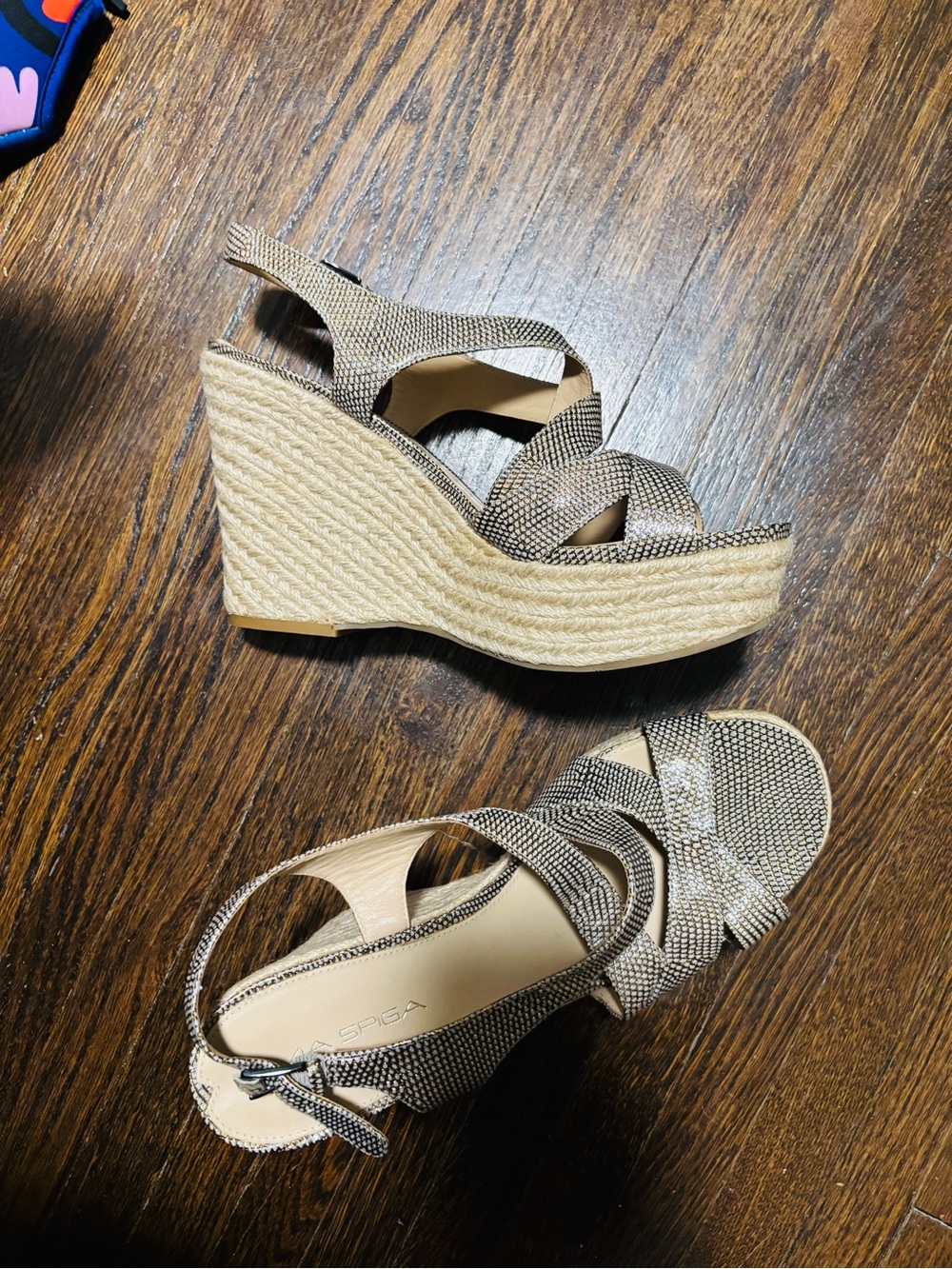 VIA SPIGA, Tan Woven Espadrille Wedge Sandals, Size 10